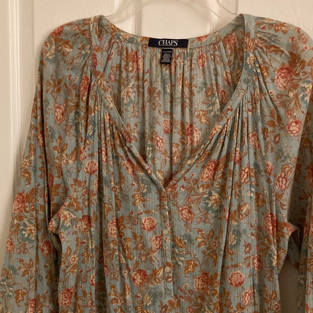 Chaps Floral Tunic Top Size 2x Gauzy Crinkle Cottagecore Countrygirl Ethereal